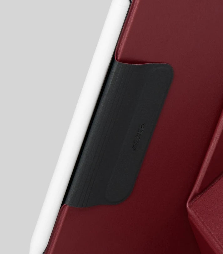 Attached to the back to keep the folio clean and neat.